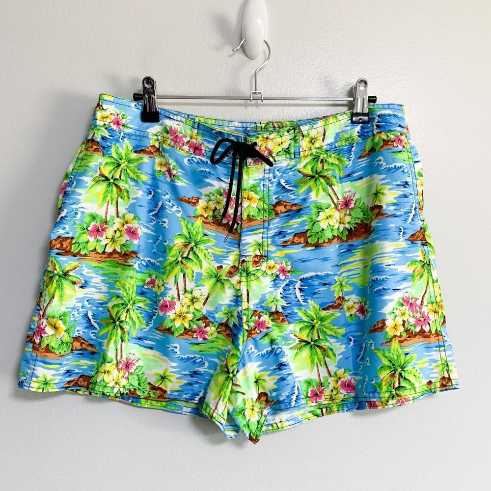 Catalina Ocean Gear Hawaiian Tropical Print Shorts Size L
